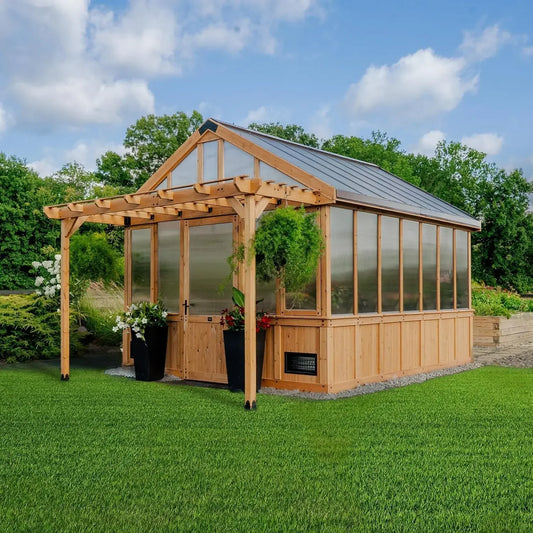 Elite Cedar Walk-In Greenhouse with Pergola