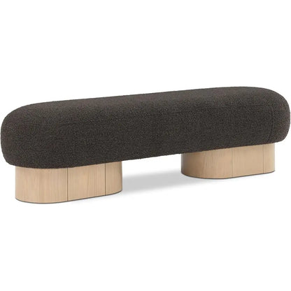 60.5" Art Deco Brown Boucle Fabric Bench