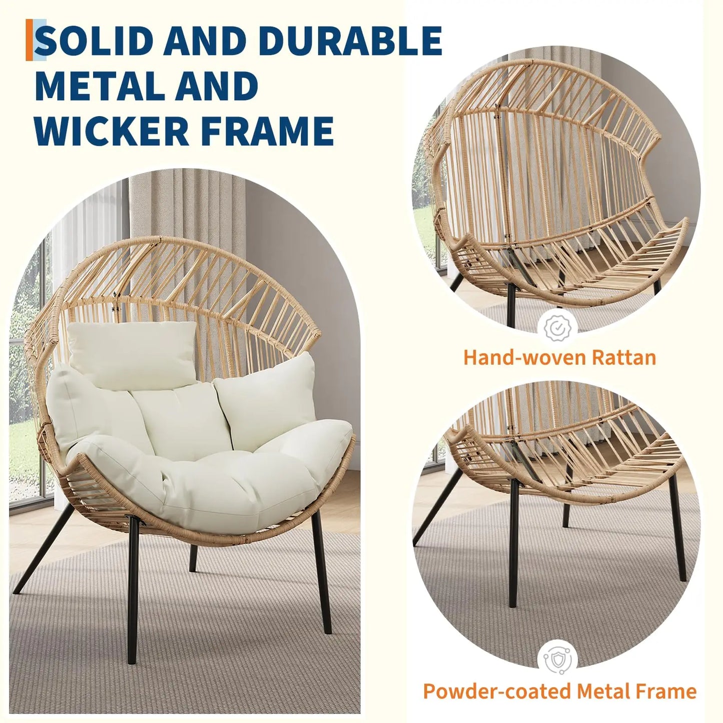 Oversized Wicker Lounge Chair with Plush Cushion