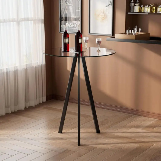 Round Glass Bar Table with Metal Base