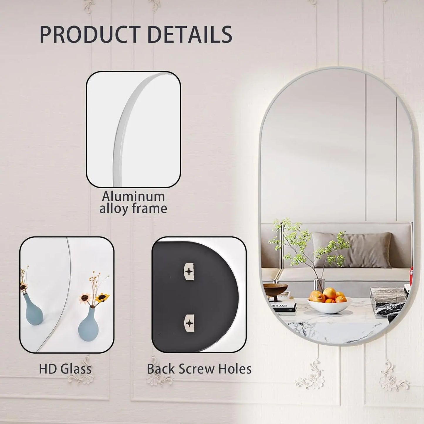 Oval Silver Wall Mirror with Modern Frame