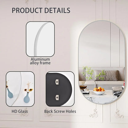 Oval Silver Wall Mirror with Modern Frame