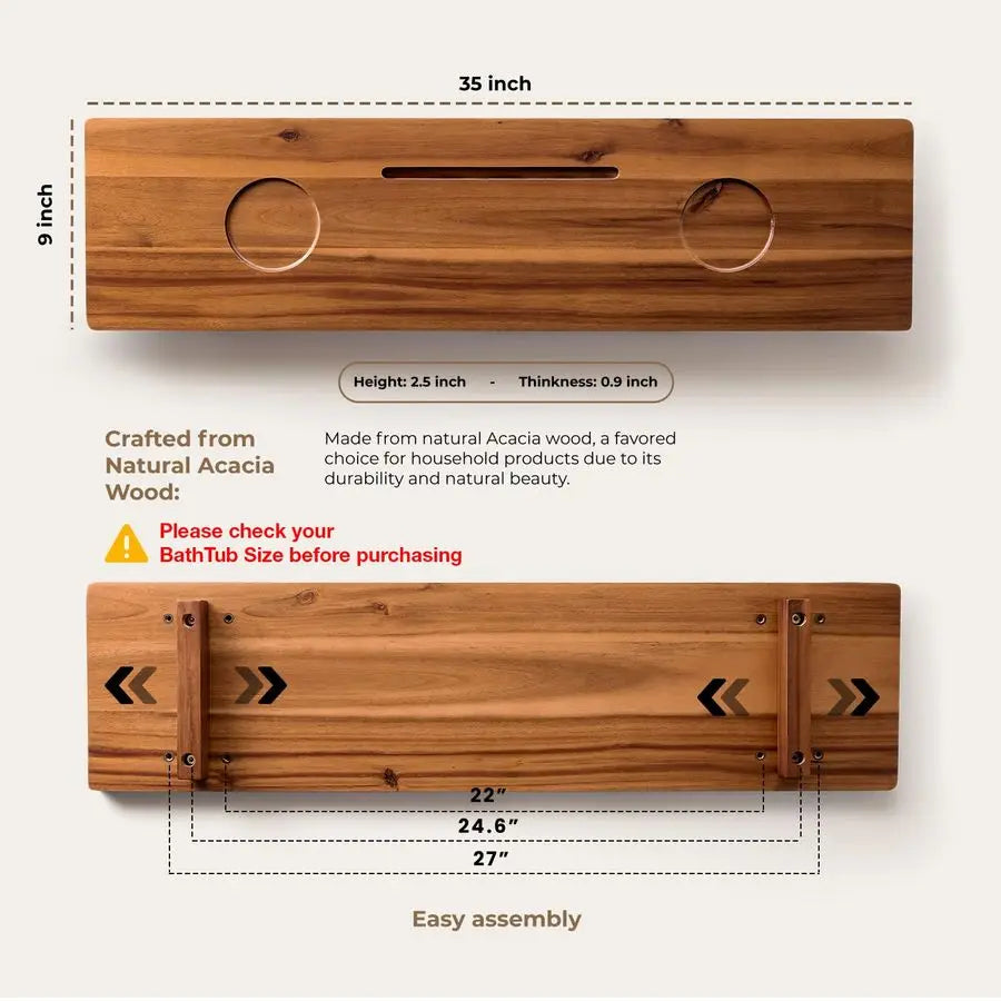 Acacia Wood Bathtub Tray for Spa-Like Relaxation