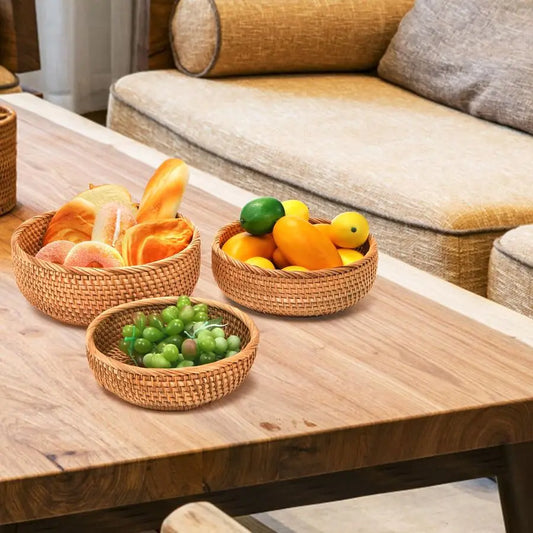 Handwoven Vietnamese Rattan Stackable Fruit Basket Set
