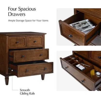 Mid Century Nightstand with Charging Station and Storage Drawers