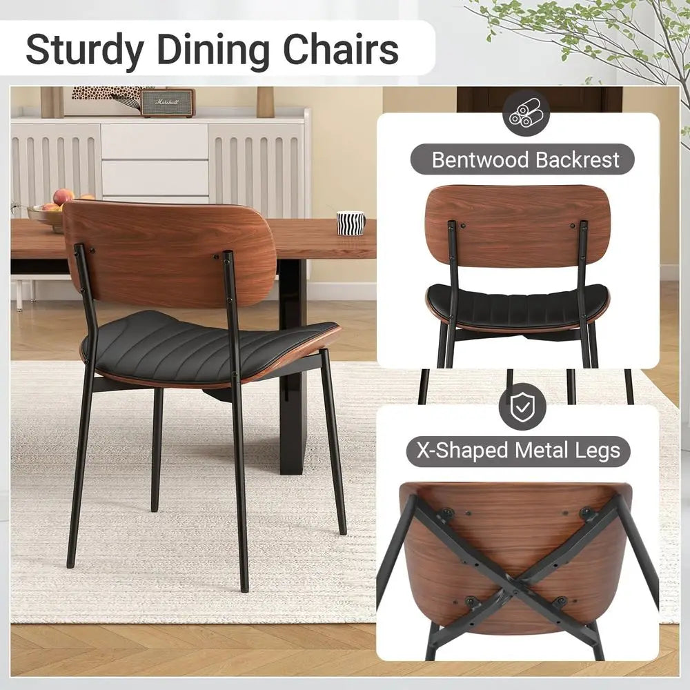 Mid-Century Dining Chairs with Bentwood Back and Metal Legs Set of 2