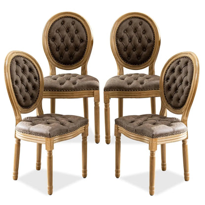 Upholstered Dining Chair with Carved Wood Detail - Set of 4