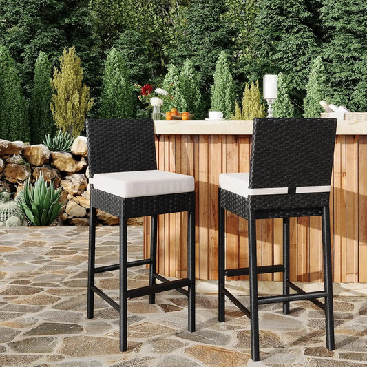 All-Weather Wicker Outdoor Bar Stools, Set of Two