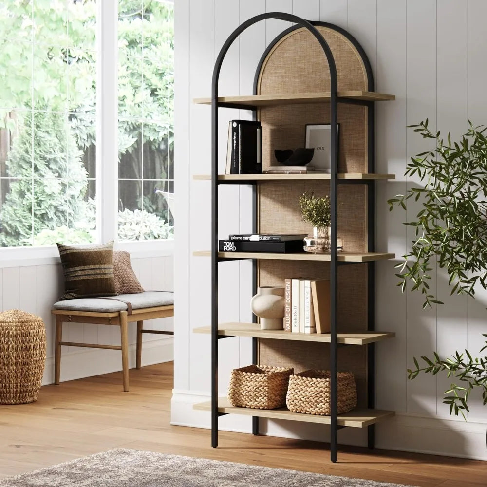 Nathan James Amara Arched Bookshelf With Rattan Detail