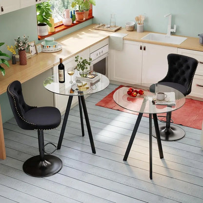 Round Glass Bar Table with Metal Base