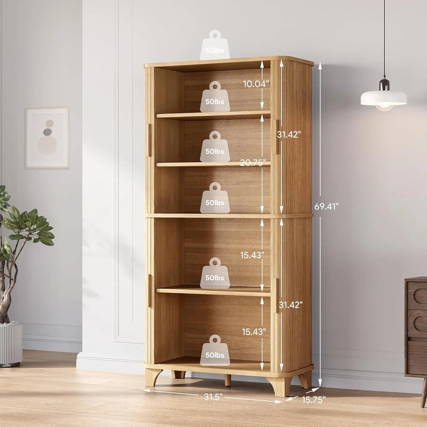 Tall Storage Cabinet with Sliding Door and Shelves