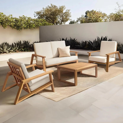 Teak Outdoor Sofa Set with Cushioned Seating and Coffee Table
