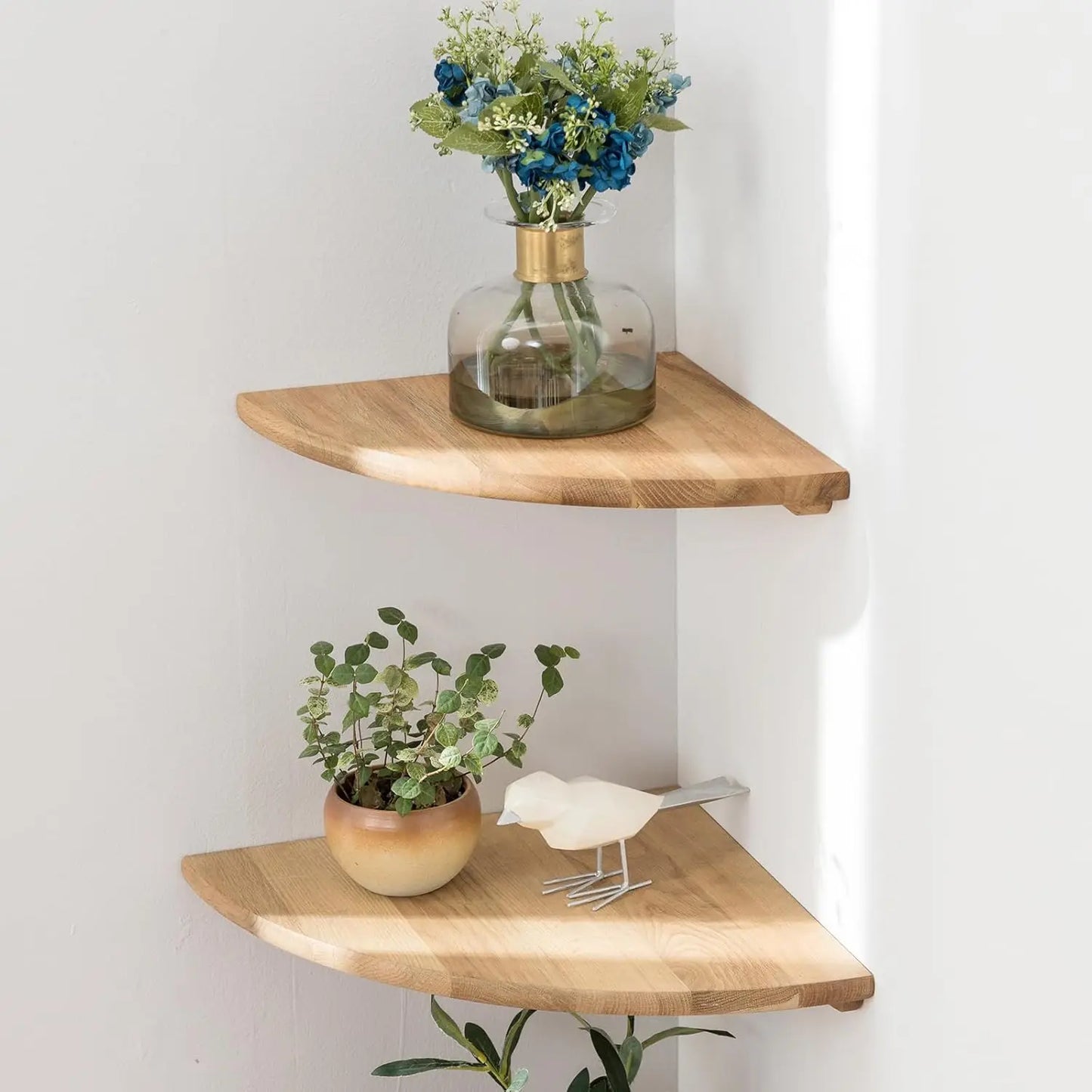 Solid Oak Floating Corner Shelves (Set of 2)