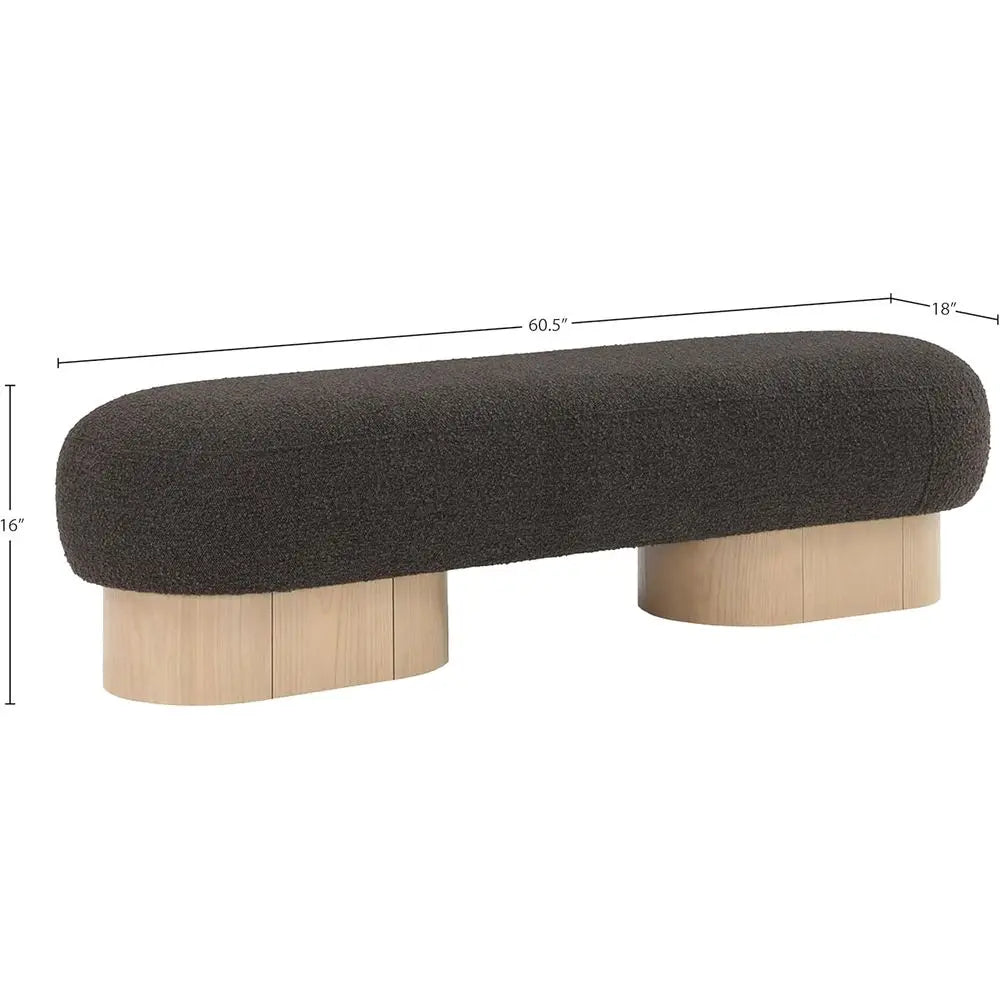 60.5" Art Deco Brown Boucle Fabric Bench
