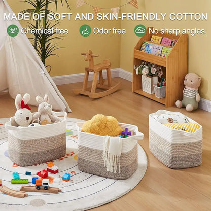 Handwoven Cotton Rope Storage Basket with Handles