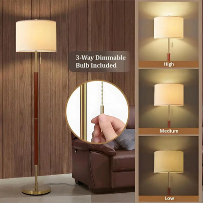 Mid-Century Floor Lamp with Linen Shade and Pull Chain