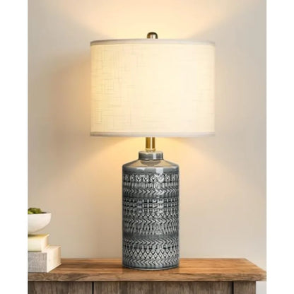 Modern Ceramic Table Lamp, 24.5" Living Room Lamps 3-Way Dimmable Nightstand Lamp with Shade Tall Bedside Lamp Desk Decor Lamps
