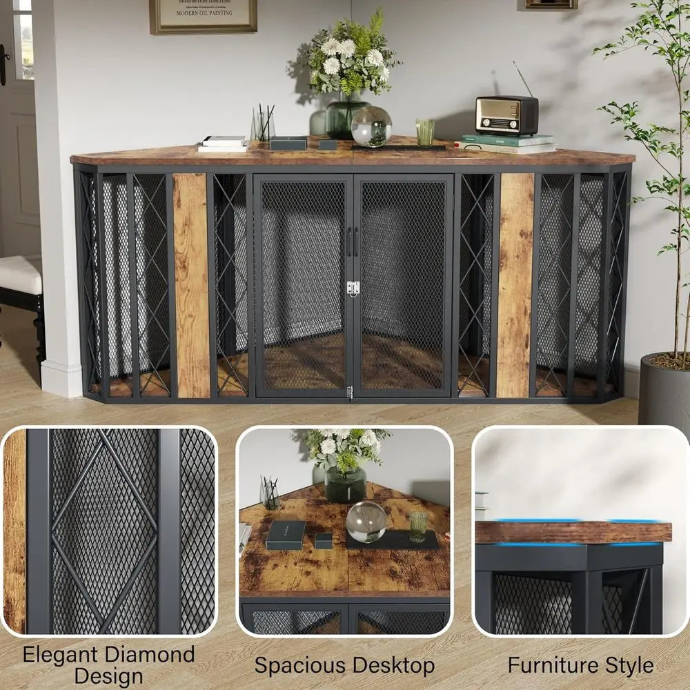 Corner Dog Crate Furniture with Metal Frame