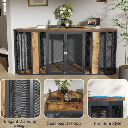 Corner Dog Crate Furniture with Metal Frame