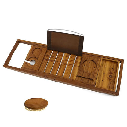 Expandable Teak Wood Bathtub Caddy Tray