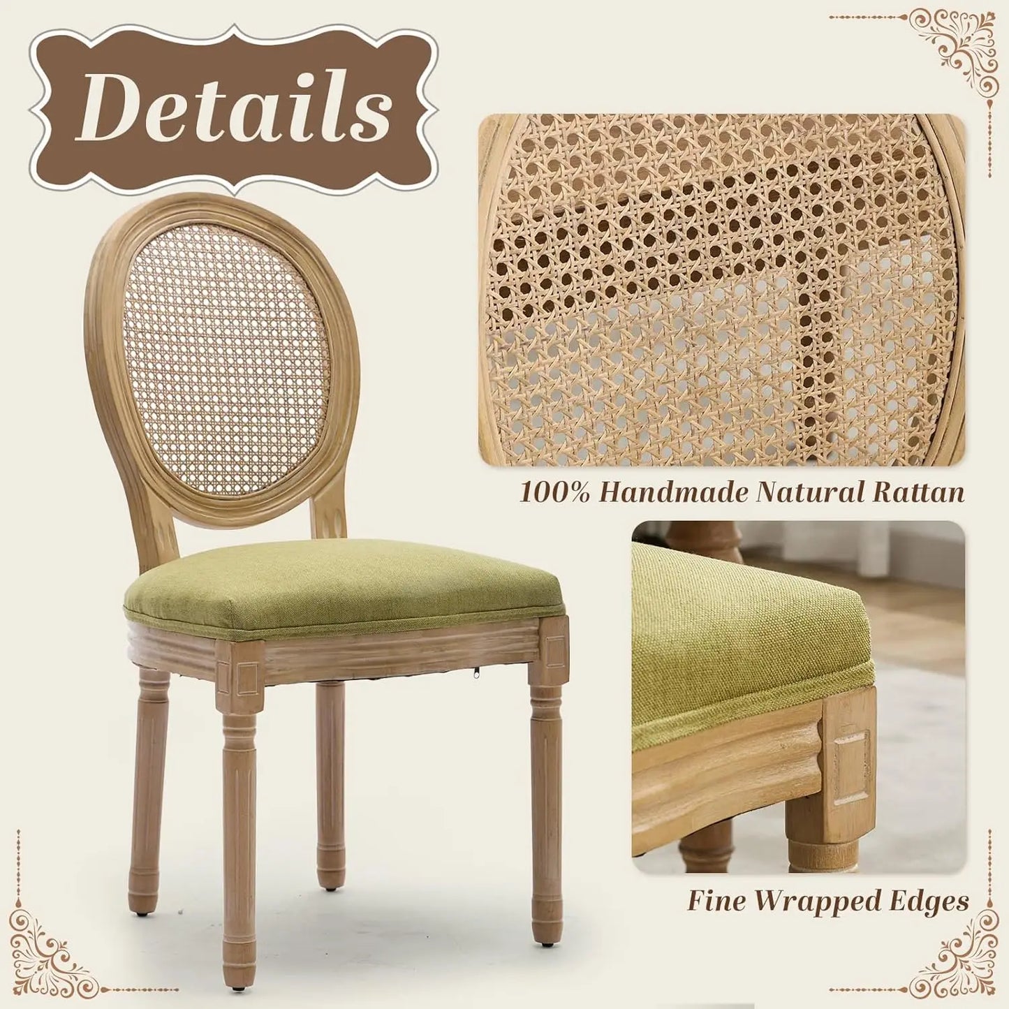 Upholstered Dining Chair with Carved Wood Detail - Set of 4