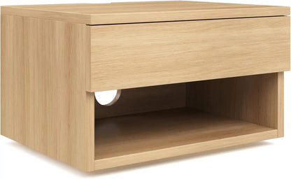 Floating Wood Nightstand with Drawer Storage - Set of 2