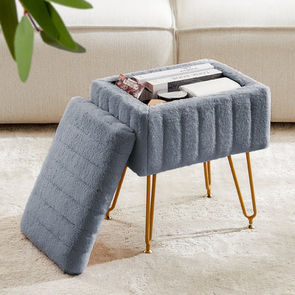 Faux Fur Vanity Stool with Hidden Storage