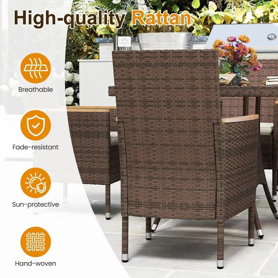 Outdoor Seating Set with Acacia Wood and Woven Rattan