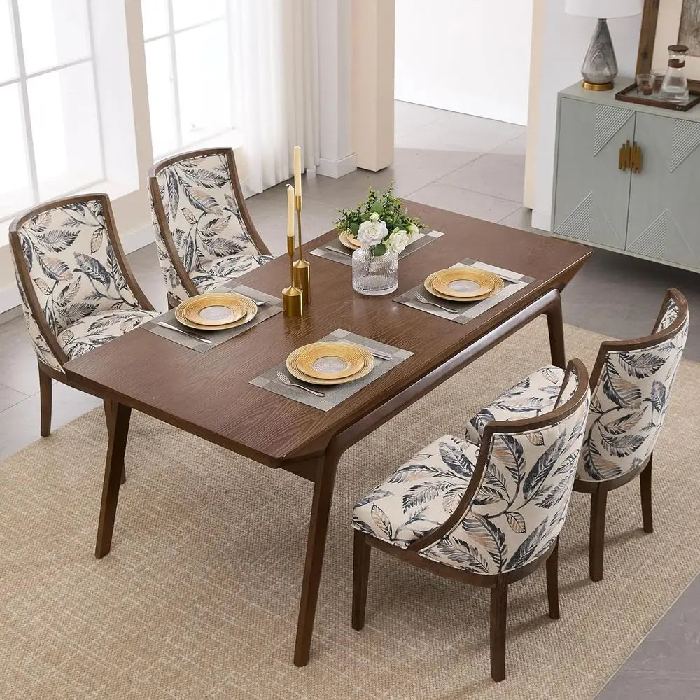 Wingback Dining Chairs Set of 2 with Curved Back and Wood Frame