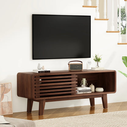 Mid-Century TV Stand with Sliding Doors