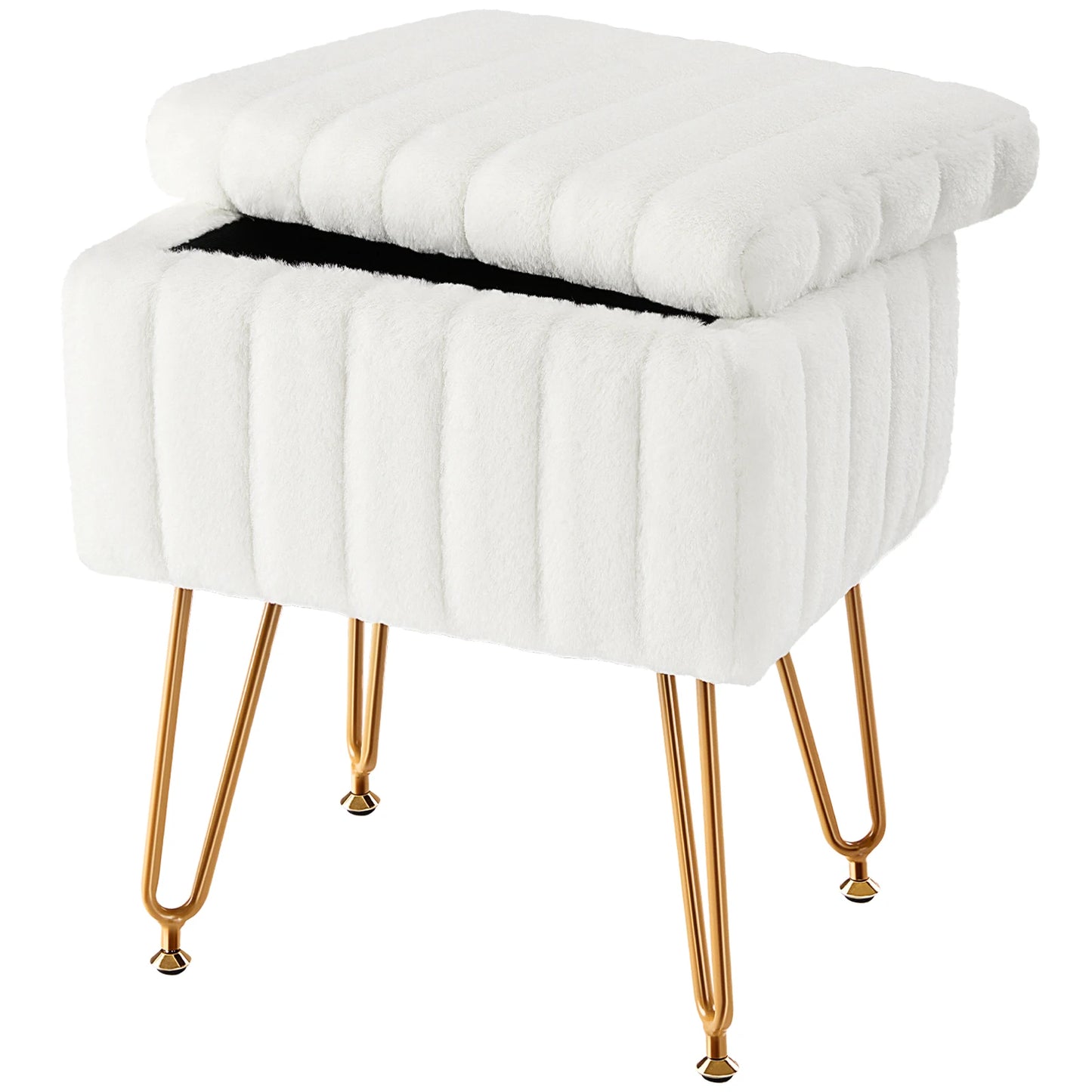 Faux Fur Vanity Stool with Hidden Storage