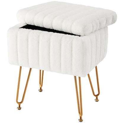 Faux Fur Vanity Stool with Hidden Storage