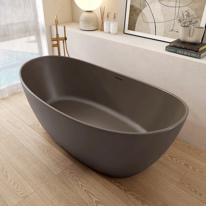 65” Gray Coffee Solid Surface Freestanding Soaking Tub