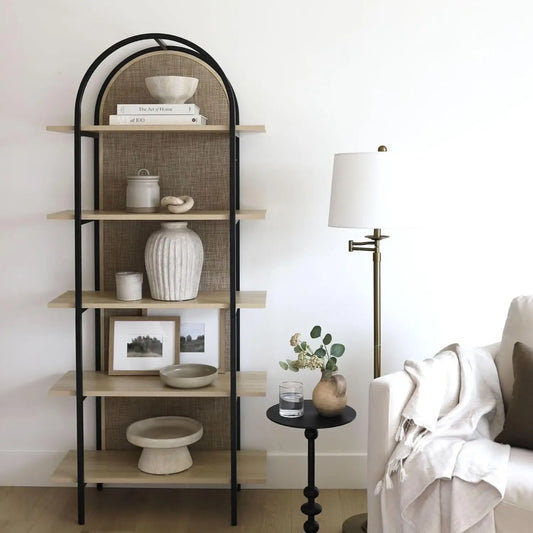 Amara Arched Rattan Etagere Bookshelf