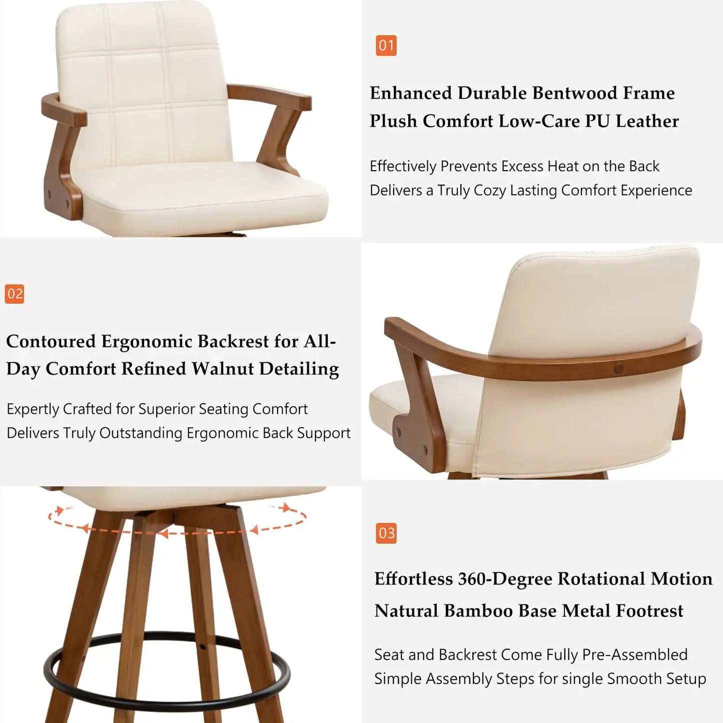 Retro Walnut Swivel Bar Stools With Bentwood Design