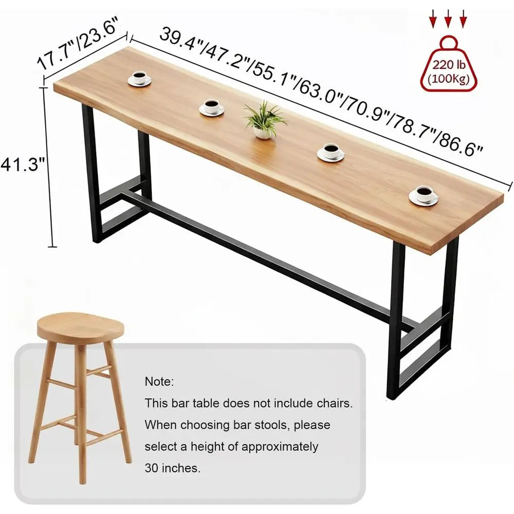Live Edge Bar Table with Solid Pine Top and Metal Frame