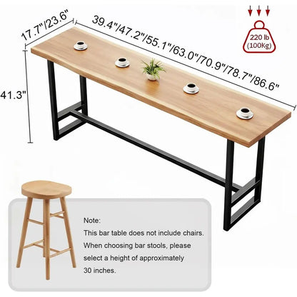 Live Edge Bar Table with Solid Pine Top and Metal Frame
