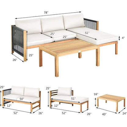 Modern Acacia & Rope 3-Piece Lounge Set