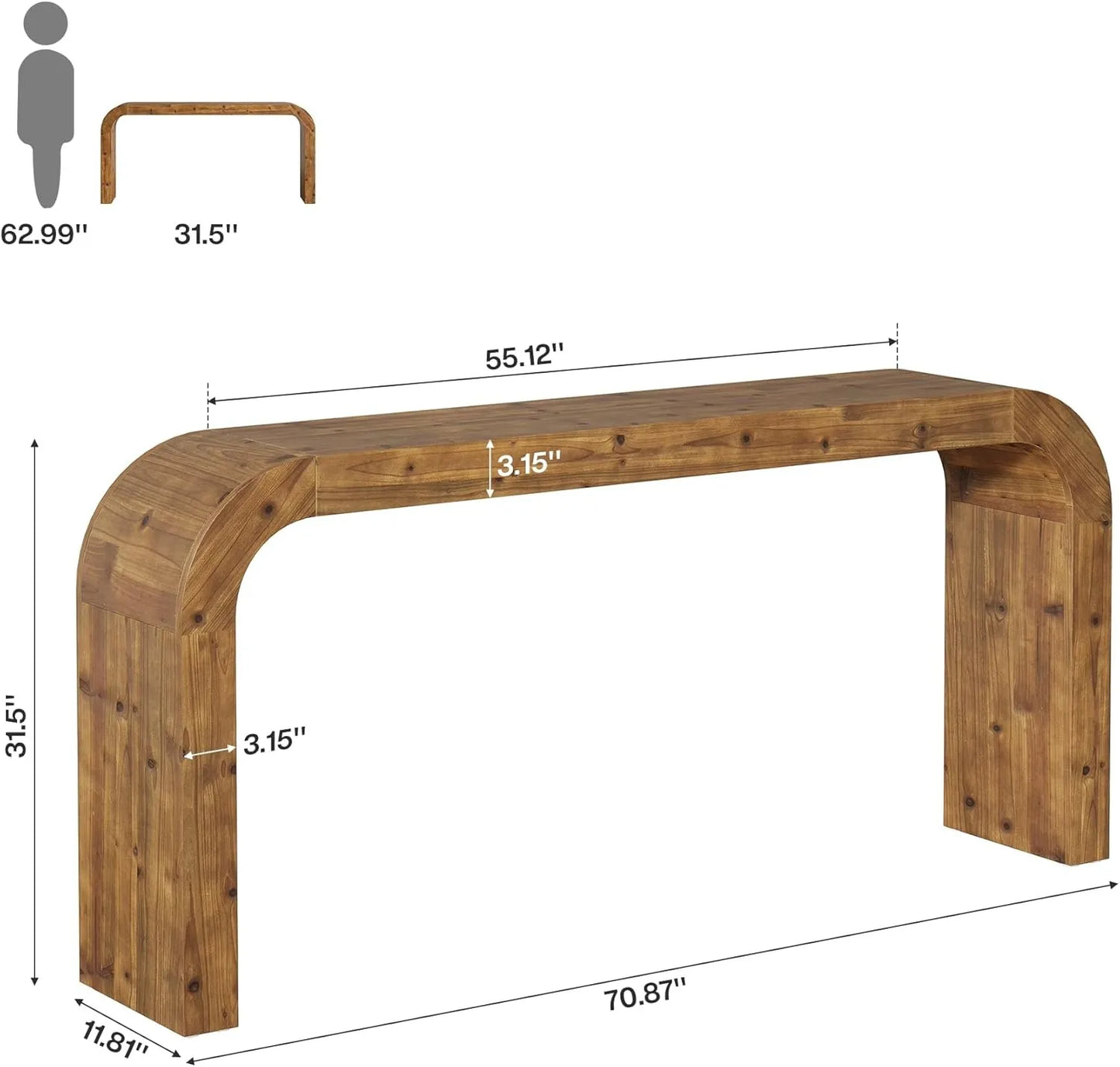 Curved Console Table with Solid Wood Sculptural Design