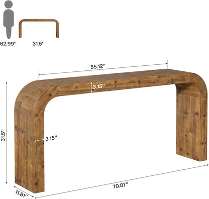 Curved Console Table with Solid Wood Sculptural Design