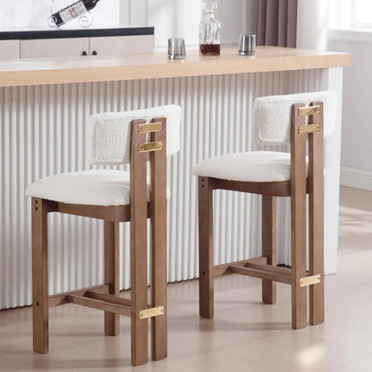 Sherpa Bar Stools Set of 4 with Curved Back and Wood Frame