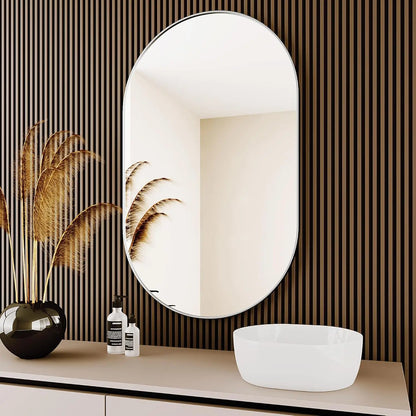 Oval Silver Wall Mirror with Modern Frame