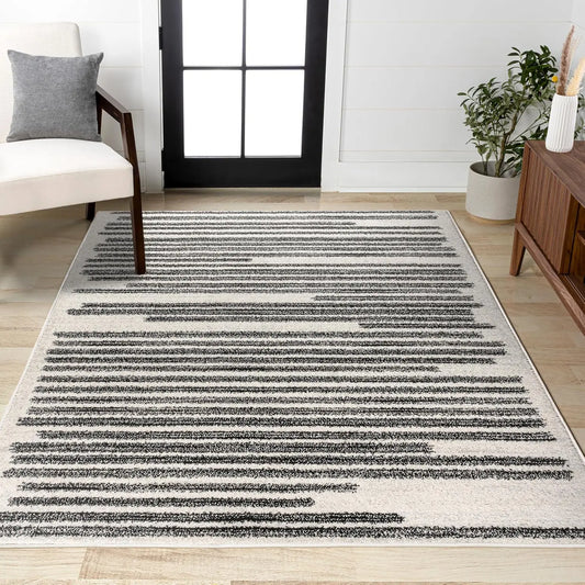 Modern Ivory And Black Area Rug With Durable Design