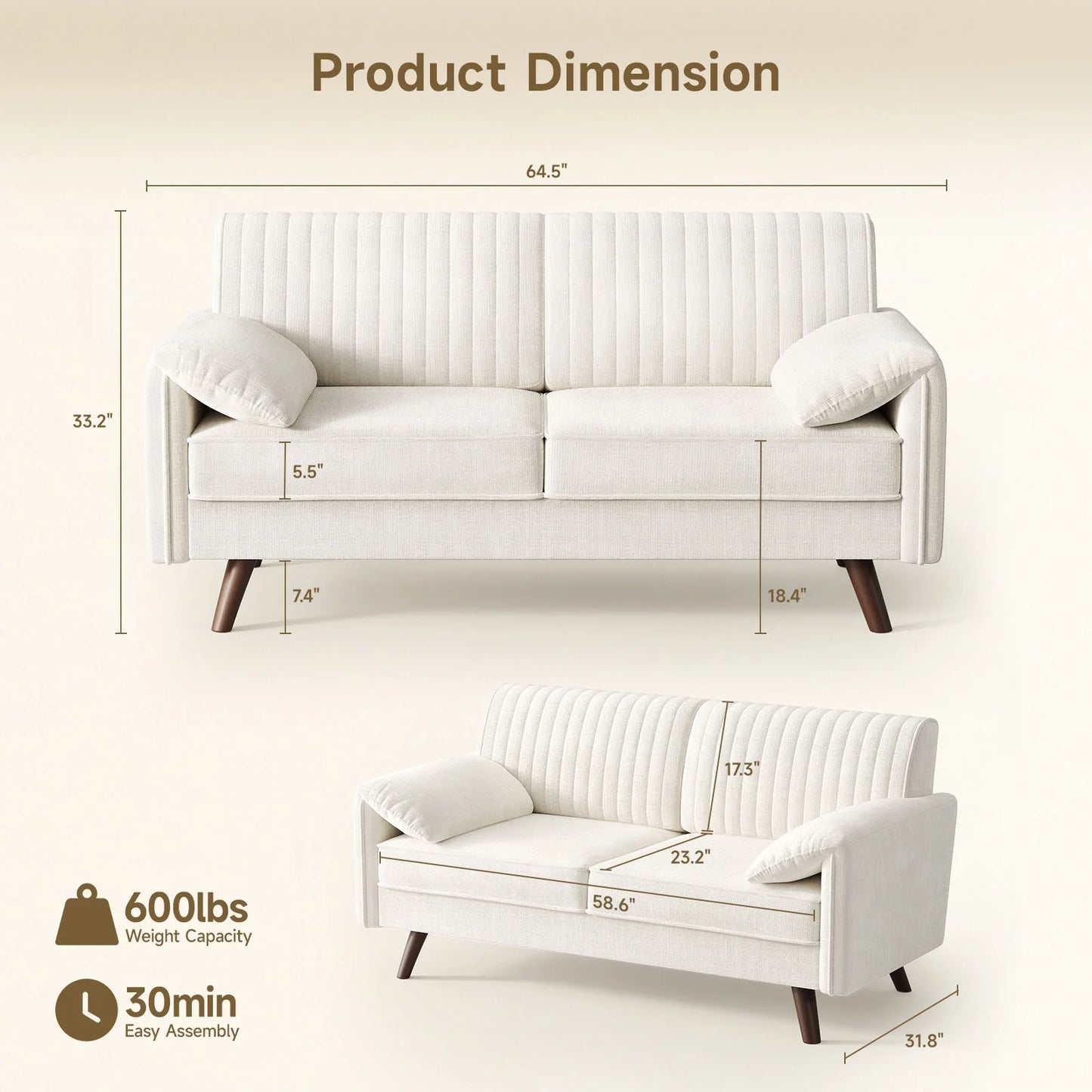 Chenille Loveseat Sofa with Compact Design and Deep Seating