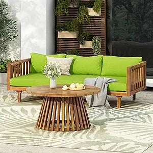 Acacia Wood Outdoor Sofa Set with Cushions and Coffee Table