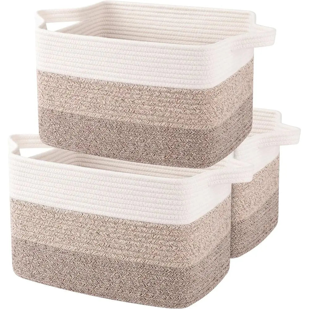 Handwoven Cotton Rope Storage Basket with Handles