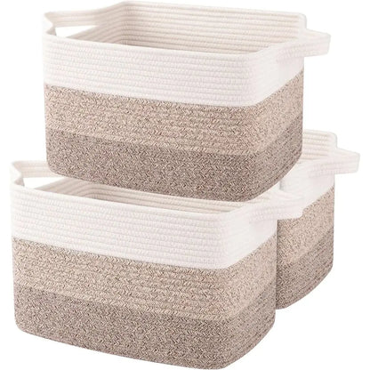 Handwoven Cotton Rope Storage Basket with Handles