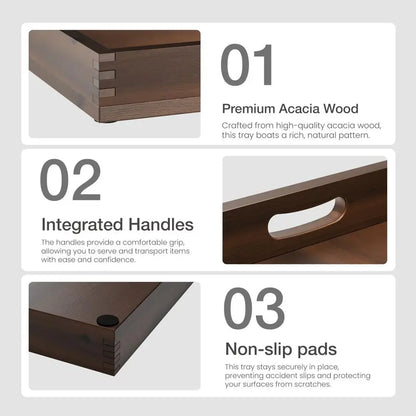 Acacia Wood Square Ottoman Tray with Handles