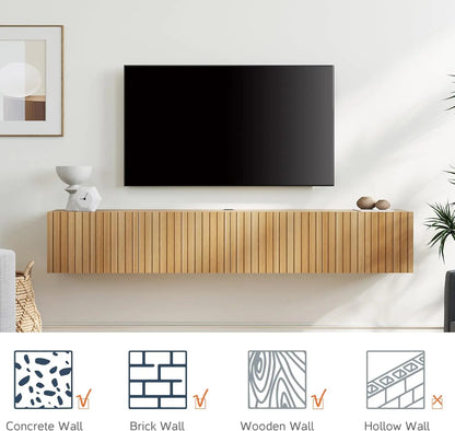 Floating TV Stand with Fluted Design and Hidden Storage