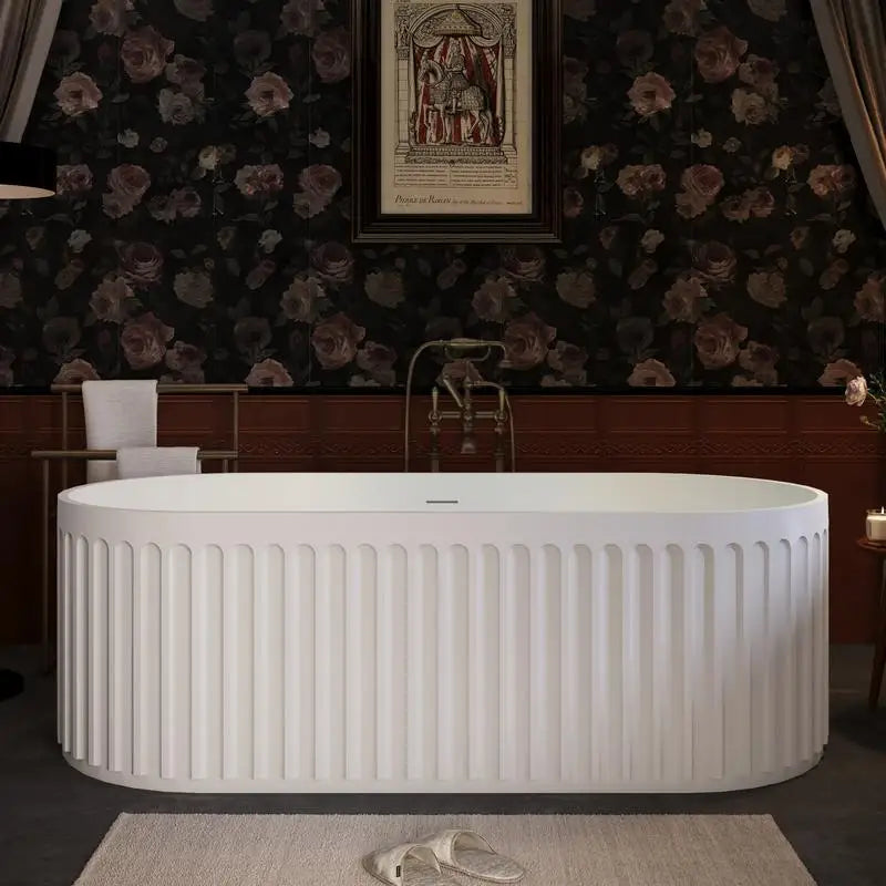 67” Freestanding Solid Surface Matte White Soaking Tub